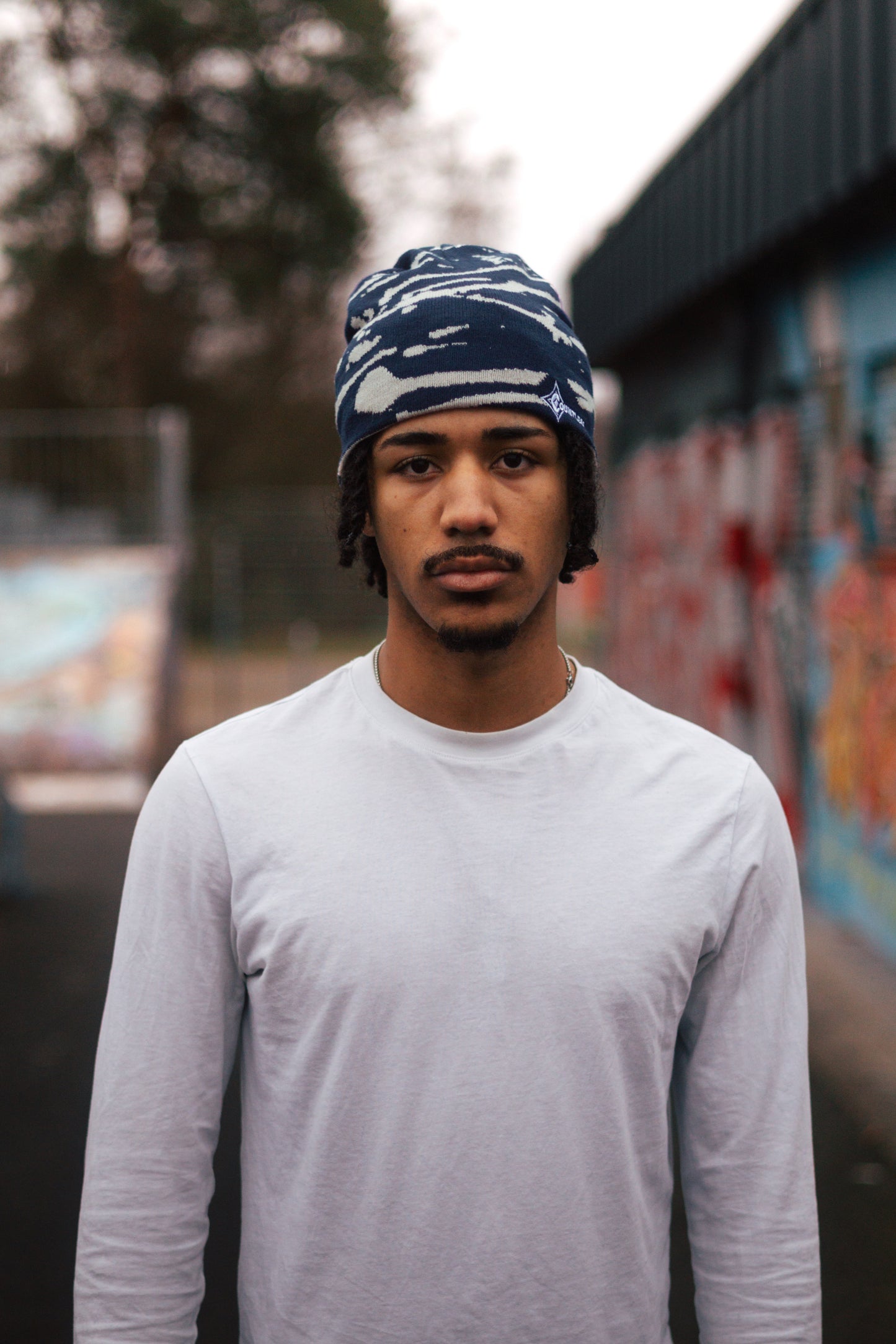 Reversible Beanie Navy Blue/Beige Baby Blue