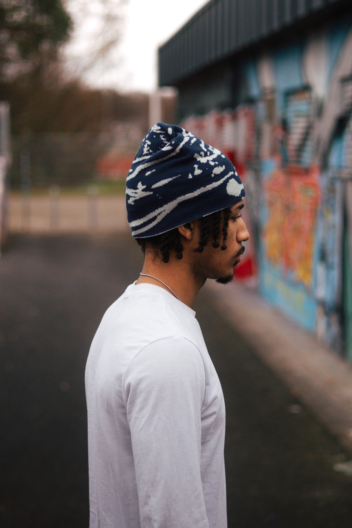 Reversible Beanie Navy Blue/Beige Baby Blue