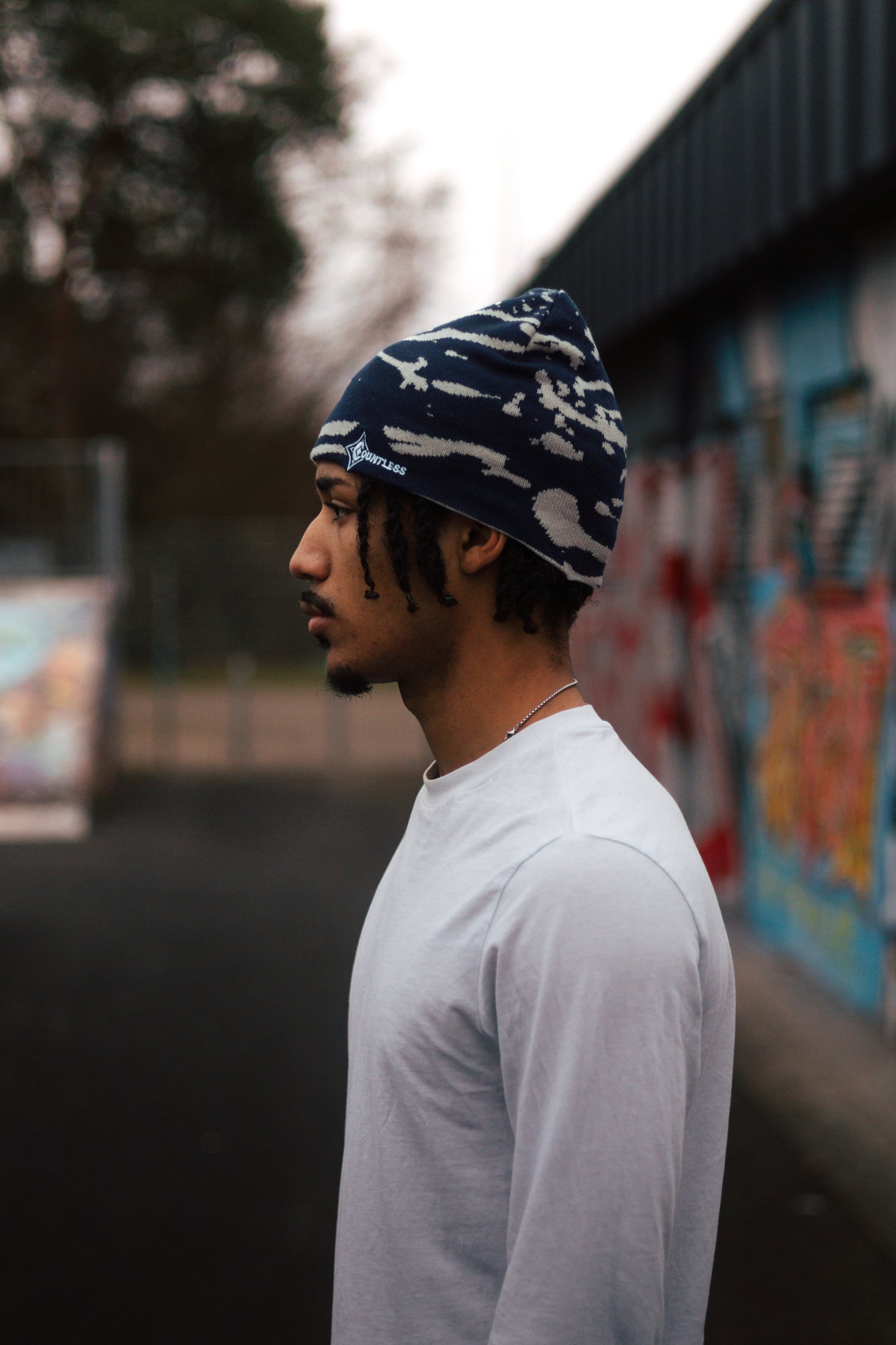 Reversible Beanie Navy Blue/Beige Baby Blue